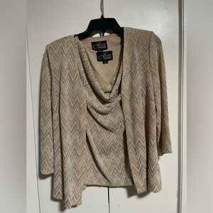 Alex Evenings Beige and Gold Chevron Top